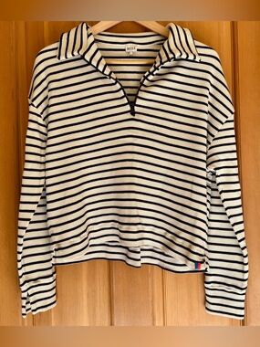 KULE Striped Collared Pullover - Cream & Navy Small